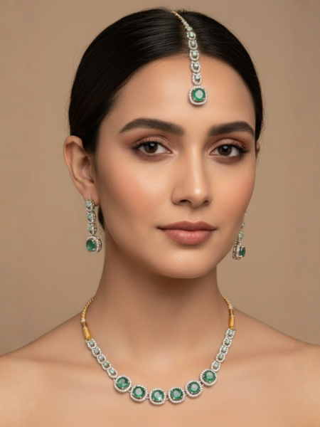 Naurattan Necklace Set with Tikka & Earrings – Traditional Pakistani Bridal Jewellery