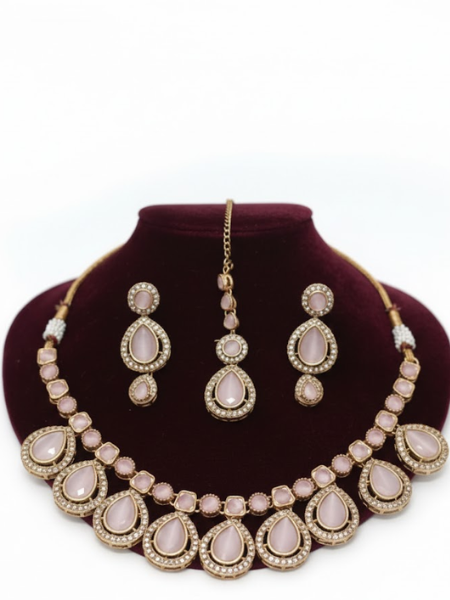 Emerald Zircon Necklace Set with Tikka – Premium Artificial Jewellery for Walima