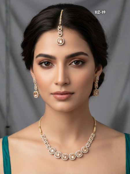 Naurattan Necklace Set with Tikka & Earrings – Traditional Pakistani Bridal Jewellery