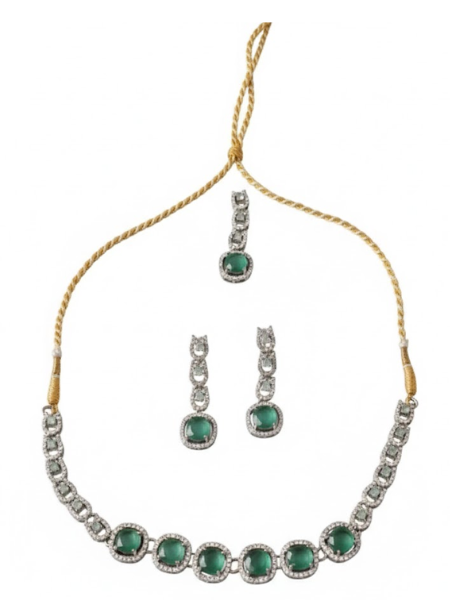 Naurattan Necklace Set with Tikka & Earrings – Traditional Pakistani Bridal Jewellery