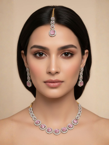 Naurattan Necklace Set with Tikka & Earrings – Traditional Pakistani Bridal Jewellery