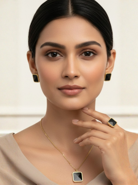 Midnight Square Geometric Pendant Set